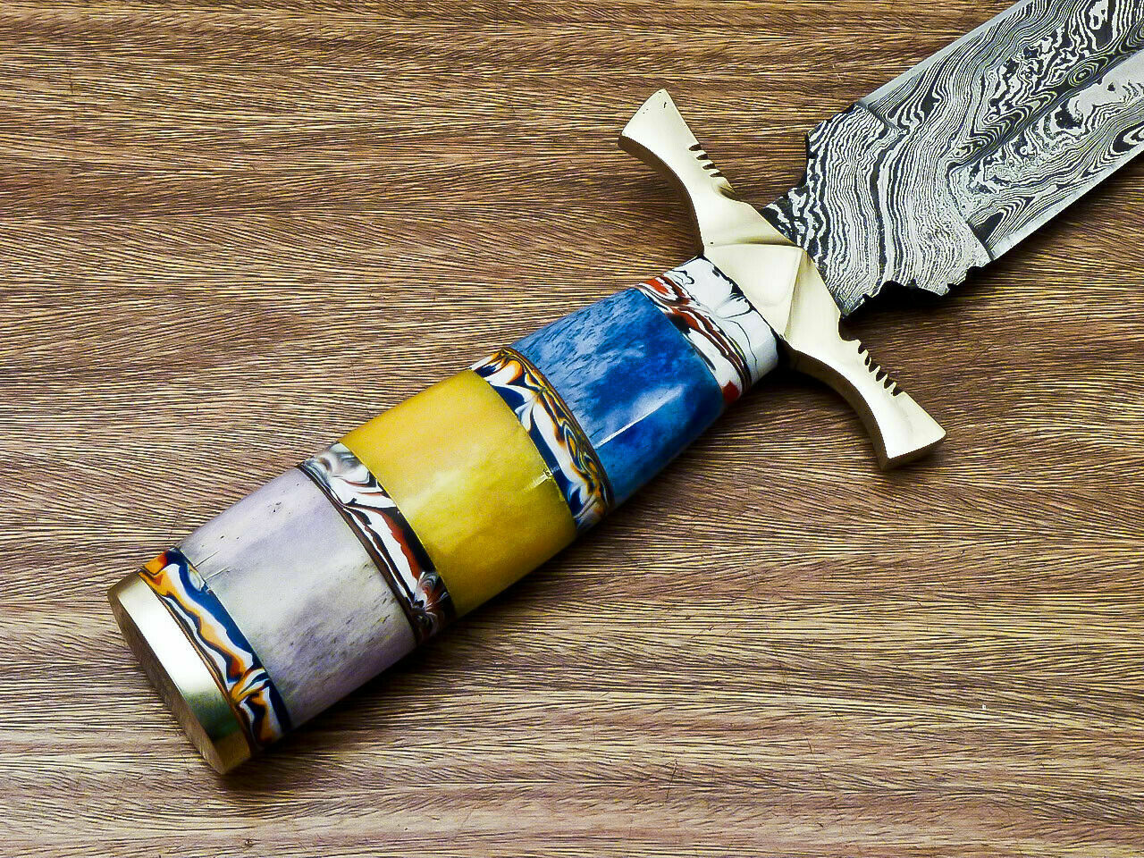 Beautiful Custom Handmade Damascus Steel Dagger Knife "Stained Camel Bone Handle - SUSA KNIVES