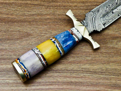 Beautiful Custom Handmade Damascus Steel Dagger Knife "Stained Camel Bone Handle - SUSA KNIVES