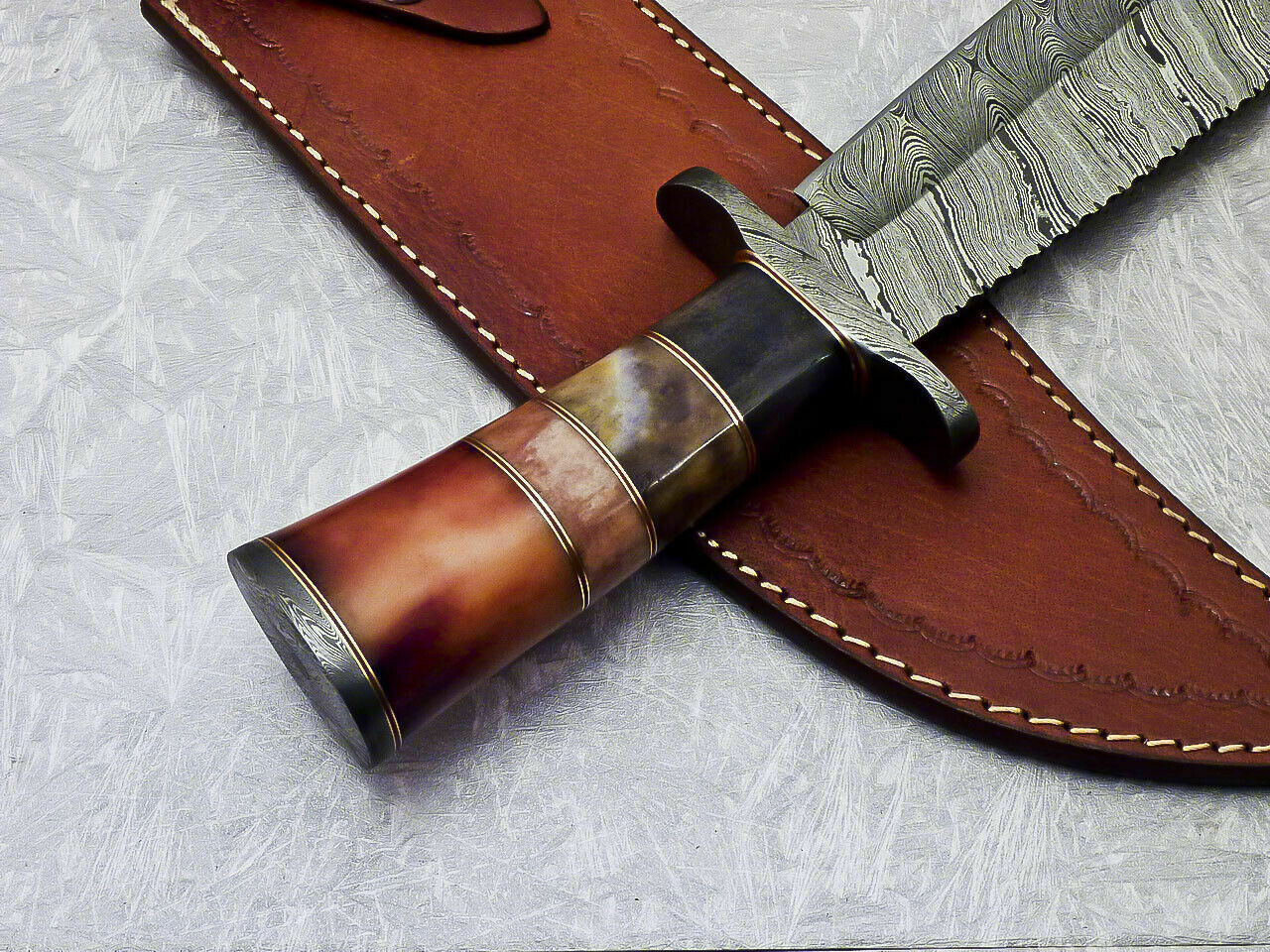 Amazing Custom Handmade Damascus Steel Bowie Knife " Stained Camel bone Handle - SUSA KNIVES