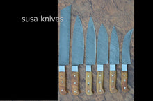Load image into Gallery viewer, Damascus steel  6 piece CHEF KNIFE SET, OLIVE WOOD handle - SUSA KNIVES
