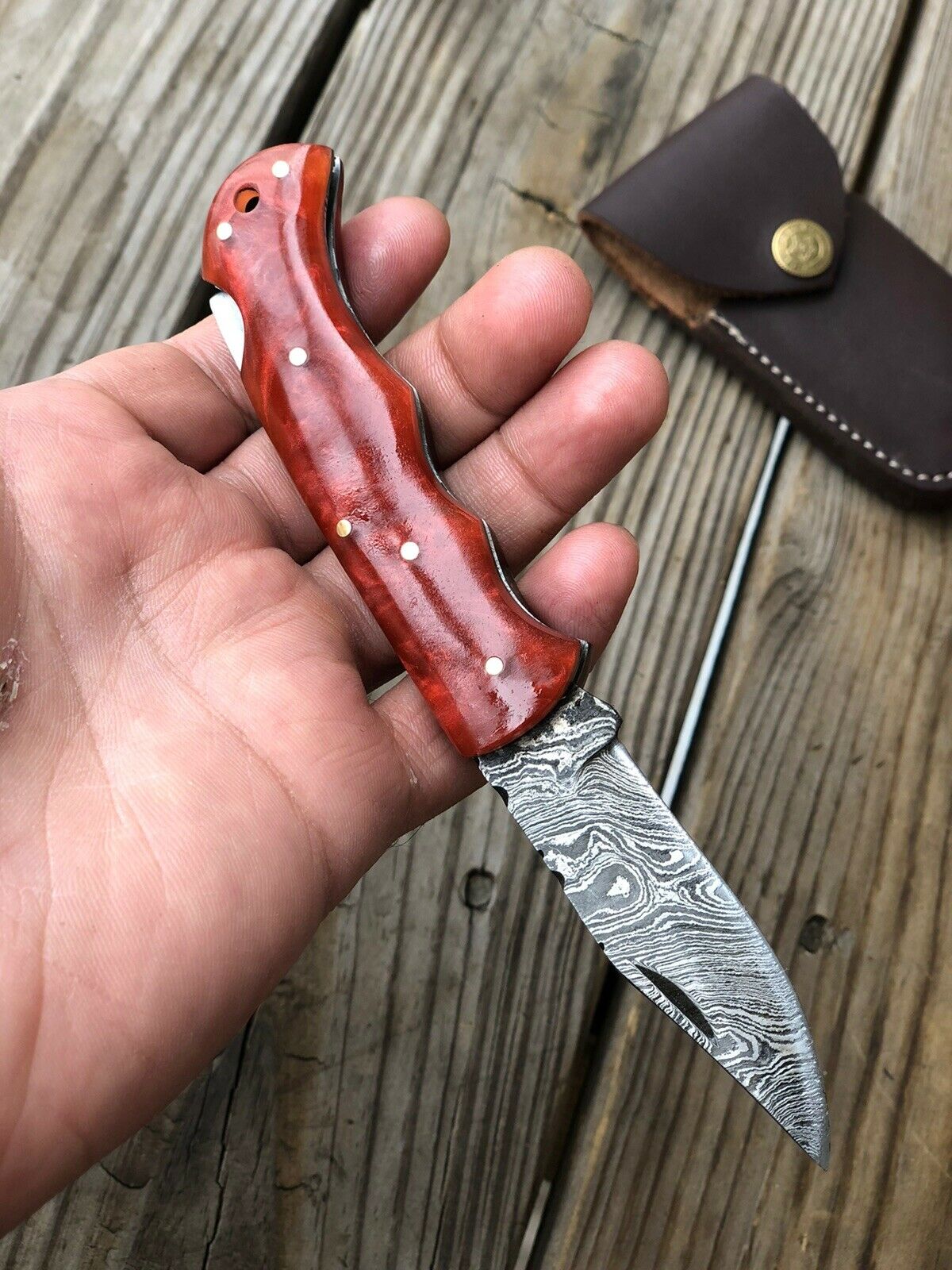 Custom HAND FORGED DAMASCUS STEEL Folding Pocket Knife W/ Back Lock - SUSA KNIVES