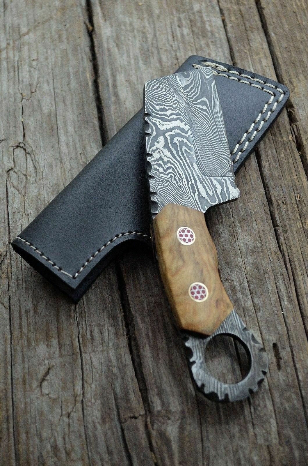 [SUSA KNIVES] CUSTOM HANDMADE DAMASCUS STEEL OLIVE WOOD MINI CLEAVER POCKET KNIFE - SUSA KNIVES