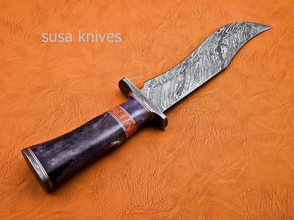 Handmade Damascus Steel Bowie Knive - Cammel Bone & Rose Wood Handle - SUSA KNIVES