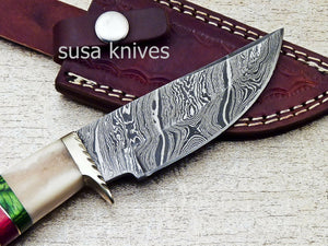 HANDMADE DAMASCUS 8.0" HUNTING KNIFE WITH CAMEL BONE HANDLE - SUSA KNIVES