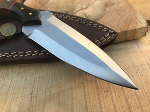 CUSTOM HANDMADE HUNTING BOOT KNIFE D2 STEEL WOOD HANDLE LEATHER WITH SHEATH - SUSA KNIVES