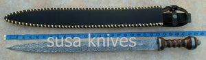HANDMADE DAMASCUS STEEL GLADIUS SWORD KNIFE 29.50 INCHES WALNUT WOOD HANDLE - SUSA KNIVES