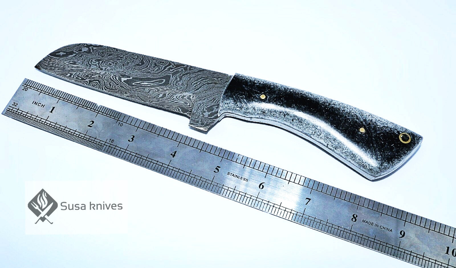 HAND FORGED DAMASCUS STEEL BULL CUTTER/COWBOY KNIFE & RISEN HANDLE - SUSA KNIVES