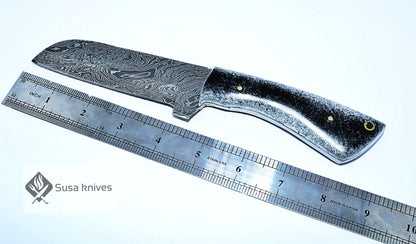 HAND FORGED DAMASCUS STEEL BULL CUTTER/COWBOY KNIFE & RISEN HANDLE - SUSA KNIVES