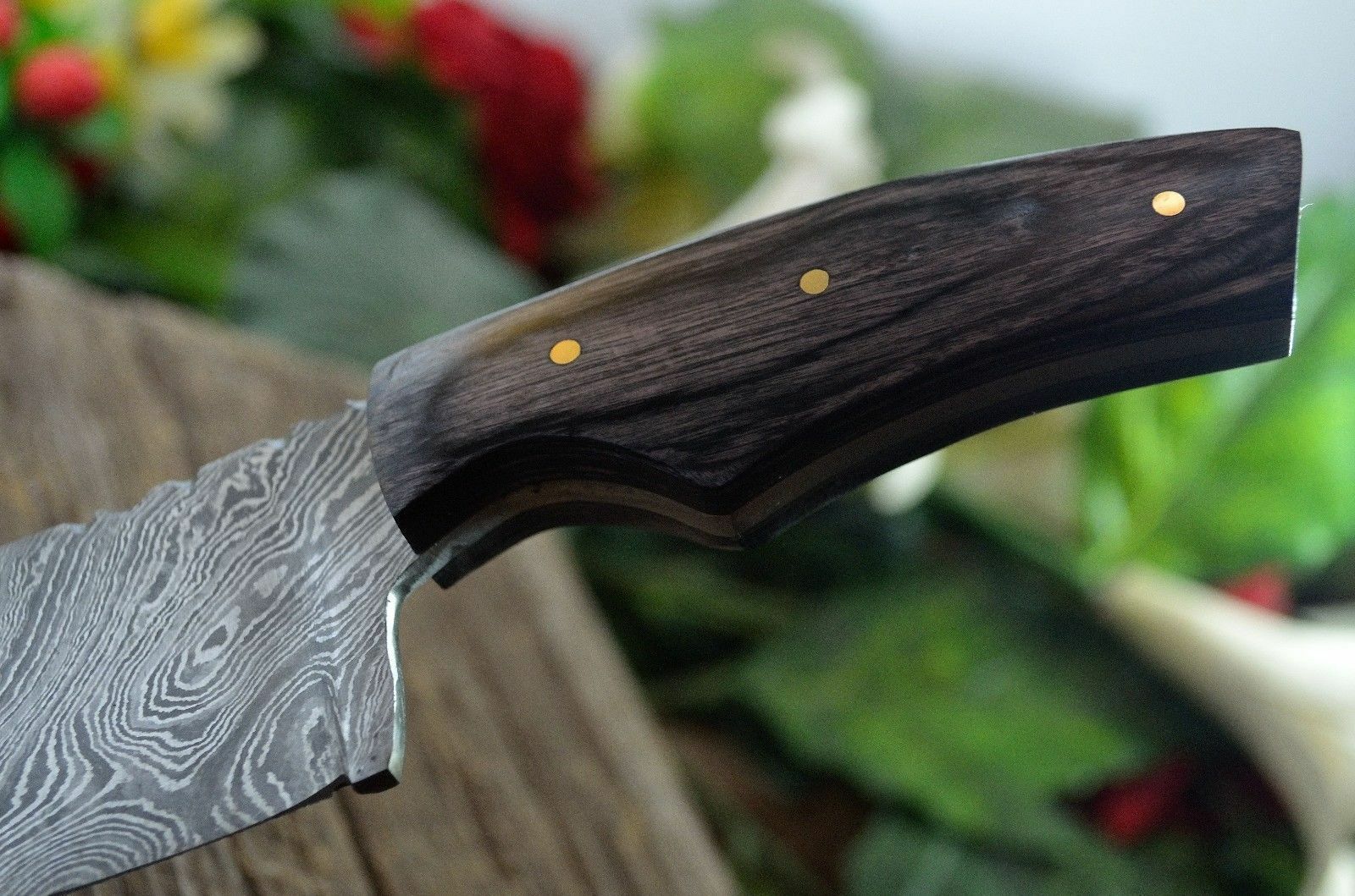 CUSTOM MADE DAMASCUS STEEL 7" EXOTIC WOOD MINI CLEAVER KNIFE WITH POUCH - SUSA KNIVES