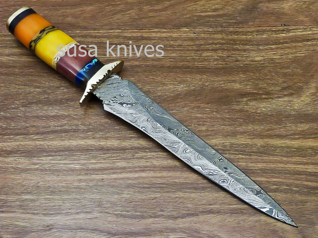 Stunning CUSTOM HAND FORGED DAMASCUS DAGGER HUNTING KNIFE CAMEL BONE - SUSA KNIVES