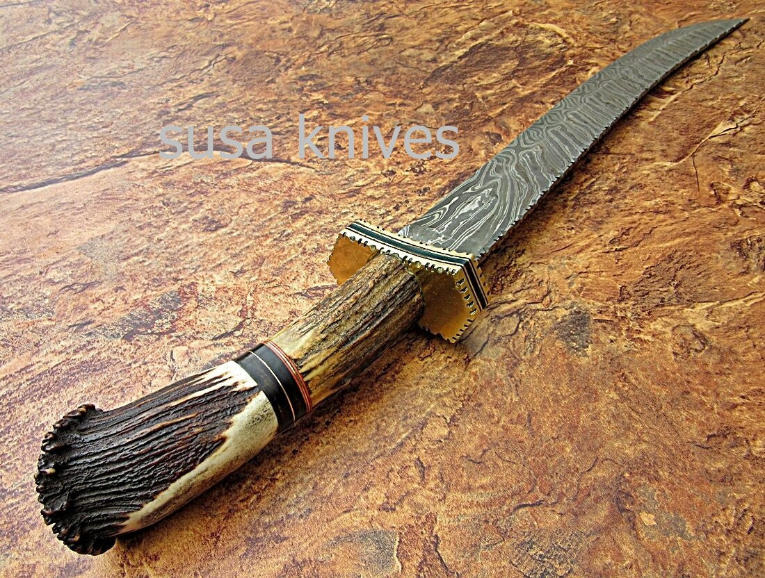 CUSTOM HAND MADE DAMASCUS STEEL HUNTING SWORD KNIFE - SUSA KNIVES