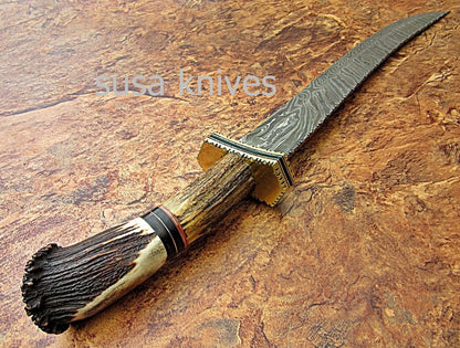 CUSTOM HAND MADE DAMASCUS STEEL HUNTING SWORD KNIFE - SUSA KNIVES