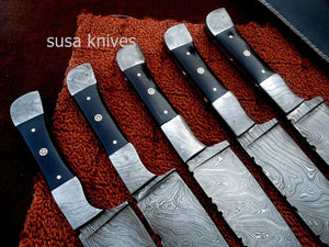CUSTOM HAND MADE DAMASCUS STEEL CHEF KNIVES SET. (LOT OF 5) - SUSA KNIVES