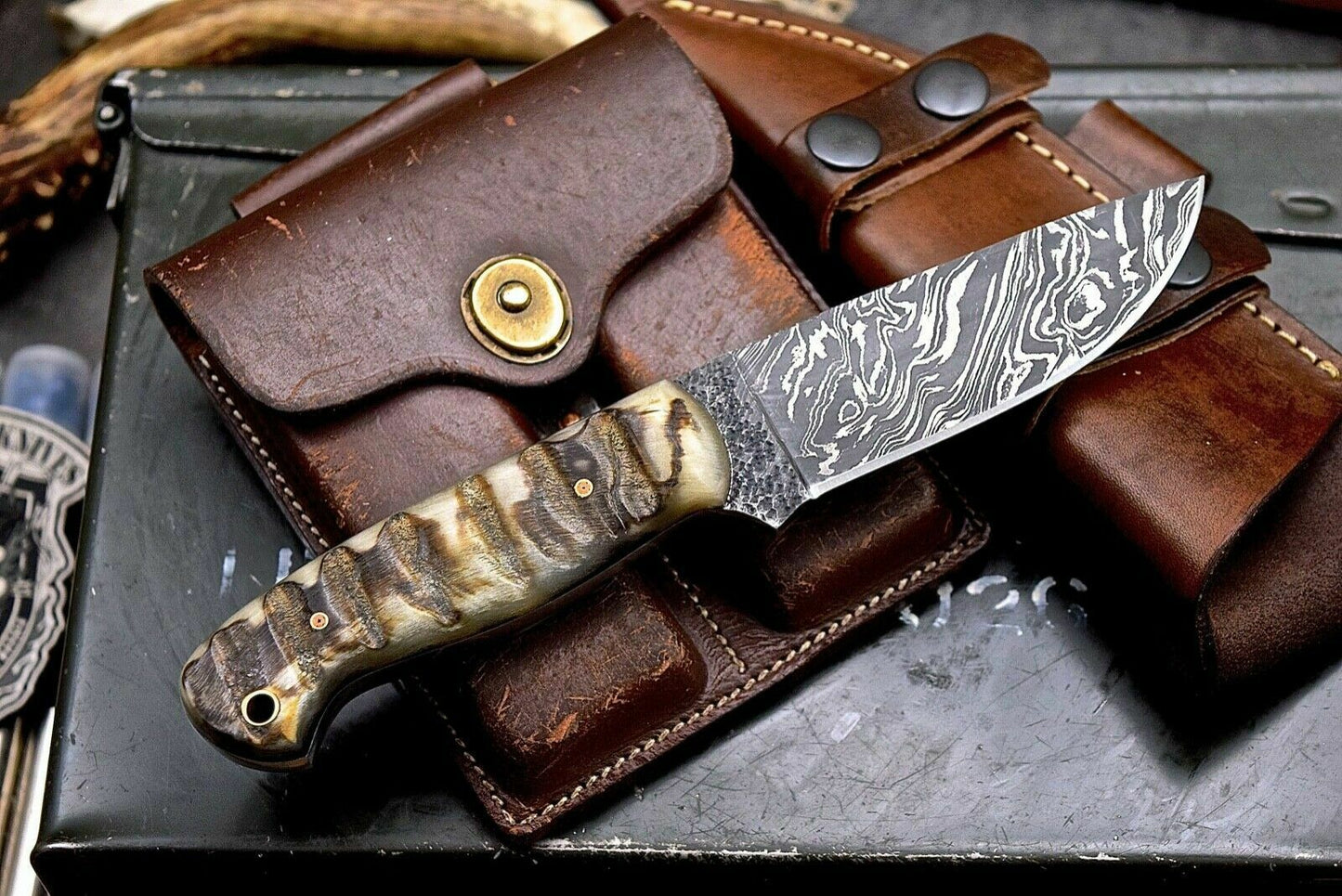 Handmade Hammered Damascus Custom Bird Fish Small Hunting Skinning Knife - SUSA KNIVES