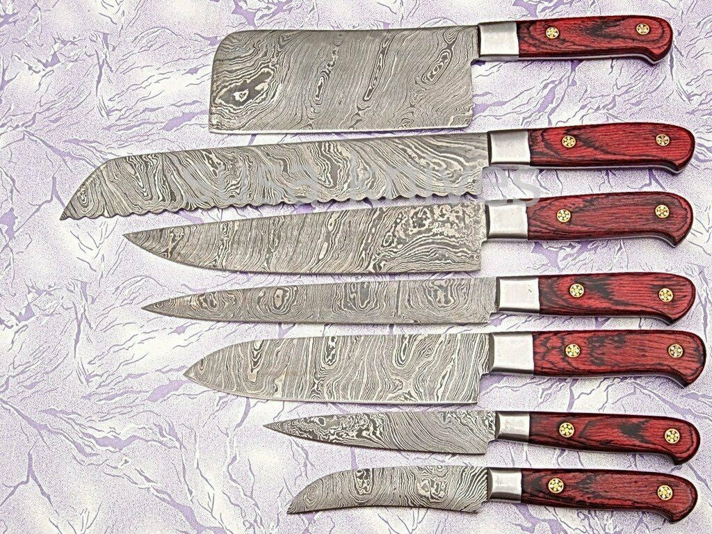 Custom Made Damascus Steel Kitchen Chef Knife Set 7pcs - SUSA KNIVES