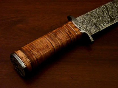 Amazing Custom Handmade Damascus Steel Hunting Knife |Sheath Leather Roll Handle - SUSA KNIVES