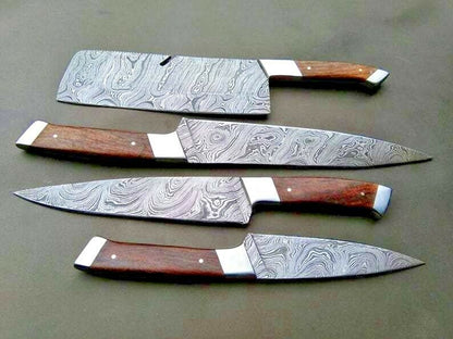 Set Of 4 Beautiful Handmade Damascus Steel Chef Knives With Leather Bag - SUSA KNIVES