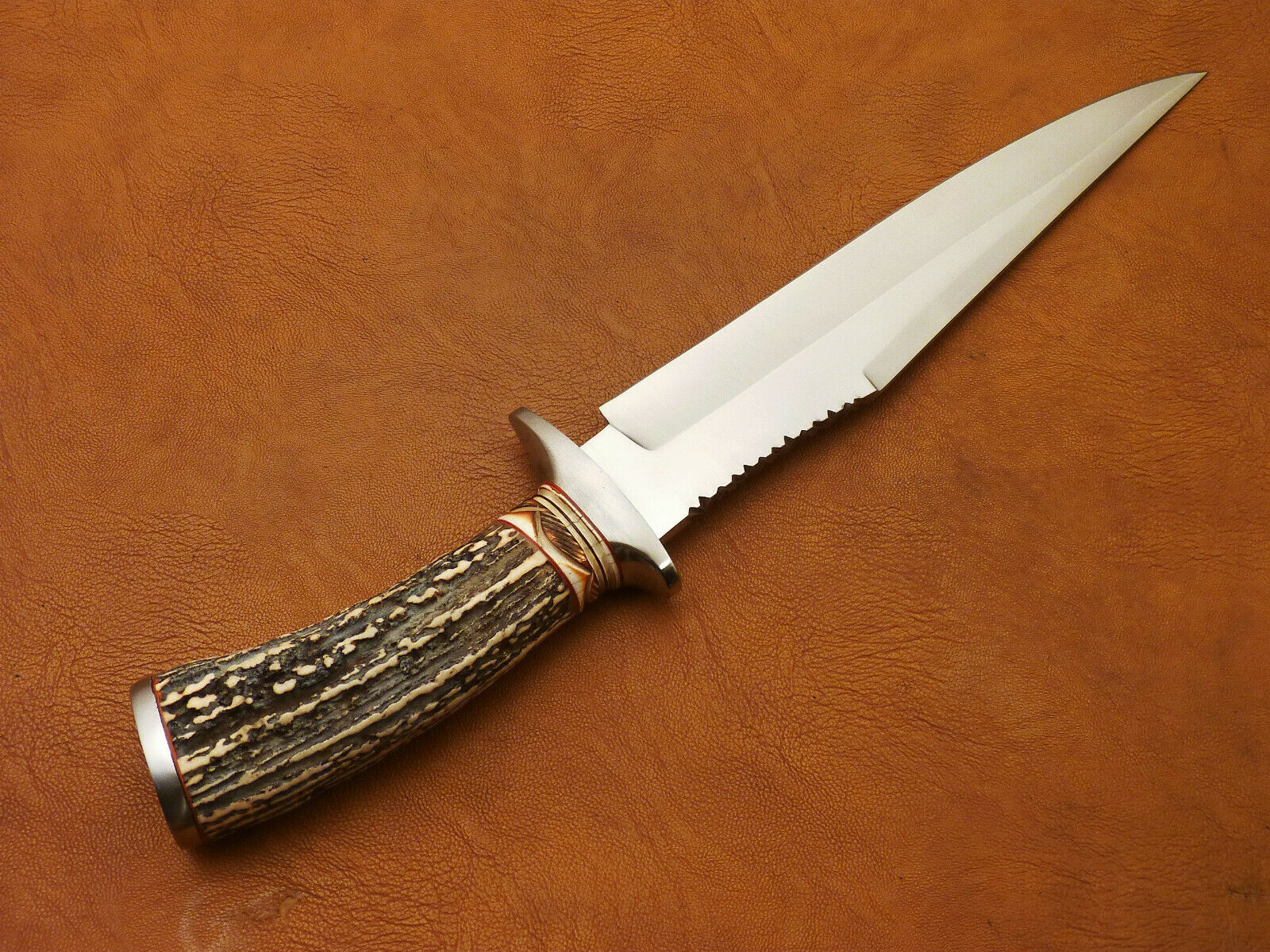 CUSTOM HAND MADE D2 BOWIE HUNTING KNIFE - FIGHTER KNIFE - STAG ANTLER HANDLE - SUSA KNIVES