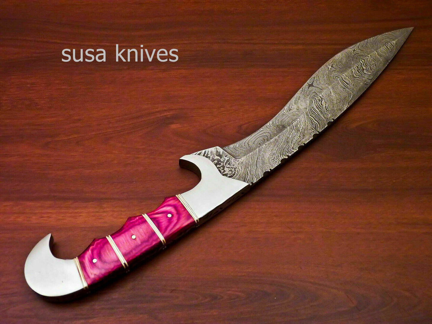 Kukri Knife -Custom Handmade Damascus Kukri Knife [Sheath] Hard Wood Handle - SUSA KNIVES