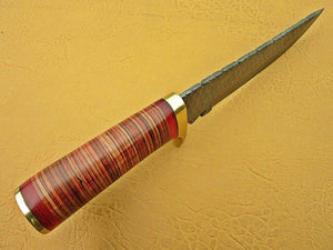 Custom Handmade Damascus Steel Hunting knife with Sheath" Leather Roll Handle - SUSA KNIVES