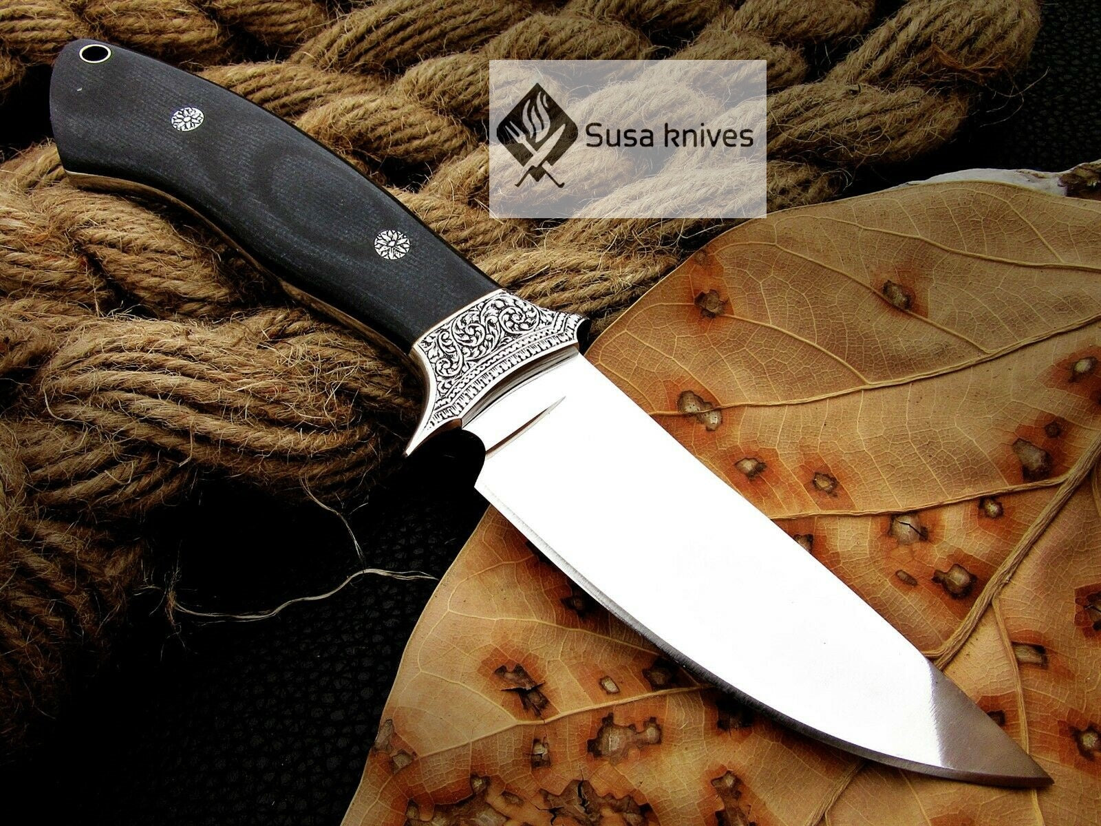 , HANDMADE ENGRAVED, HUNTING/FIGHTING KNIFE  440C MIRROR POLISHED - SUSA KNIVES