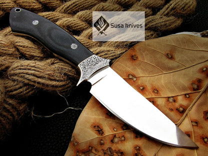 , HANDMADE ENGRAVED, HUNTING/FIGHTING KNIFE  440C MIRROR POLISHED - SUSA KNIVES