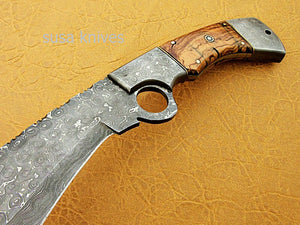 Kukri knife-Custom Handmade Damascus Steel kukri Knife Natural Rose Wood Handle - SUSA KNIVES