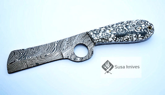 HAND FORGED DAMASCUS STEEL BULL CUTTER/COWBOY KNIFE & RISEN HANDLE - SUSA KNIVES