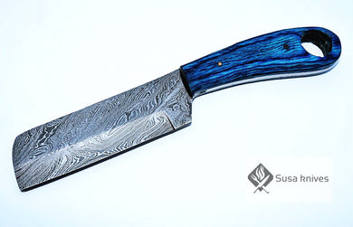 HAND FORGED DAMASCUS STEEL BULL CUTTER/COWBOY KNIFE & PUKKA WOOD HANDLE - SUSA KNIVES