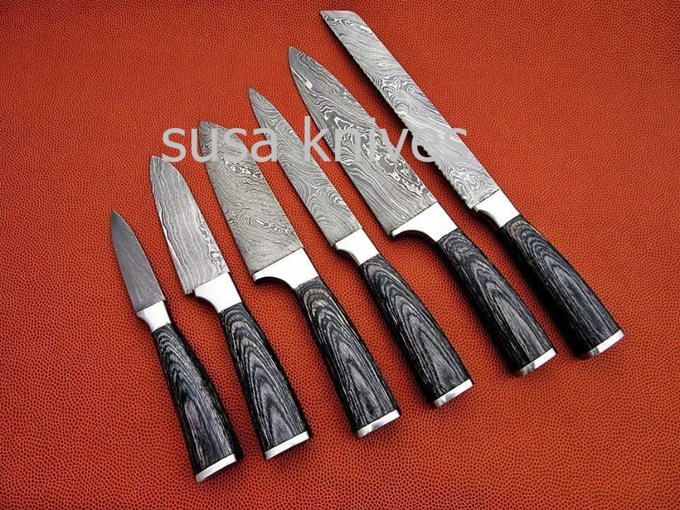 CUSTOM MADE DAMASCUS BLADE 6Pcs. CHEF/KITCHEN KNIVES SET - SUSA KNIVES