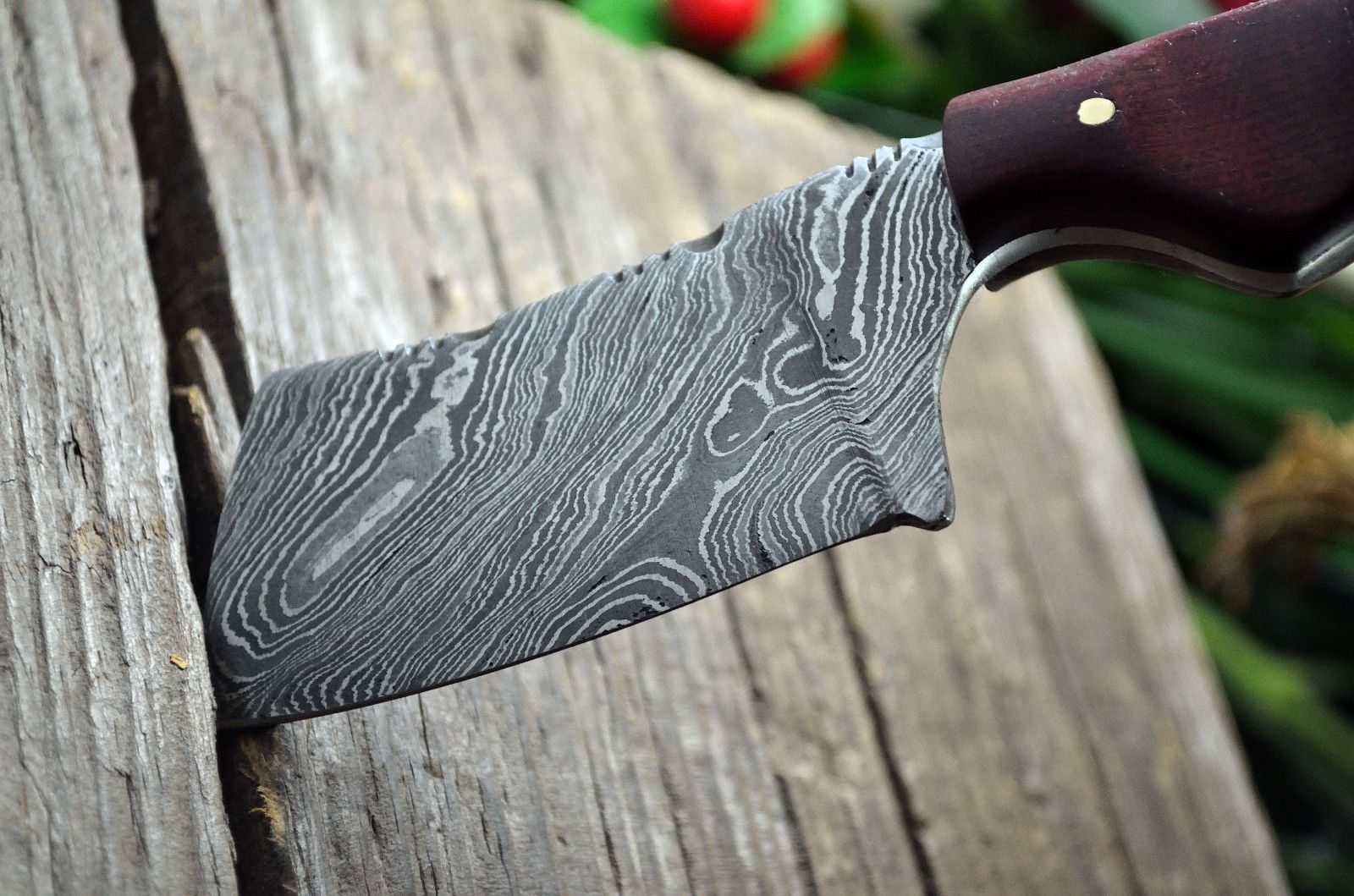 MINI POCKET CLEAVER HAND FORGED DAMASCUS STEEL CUSTOM HUNTING KNIFE WITH SHEATH - SUSA KNIVES