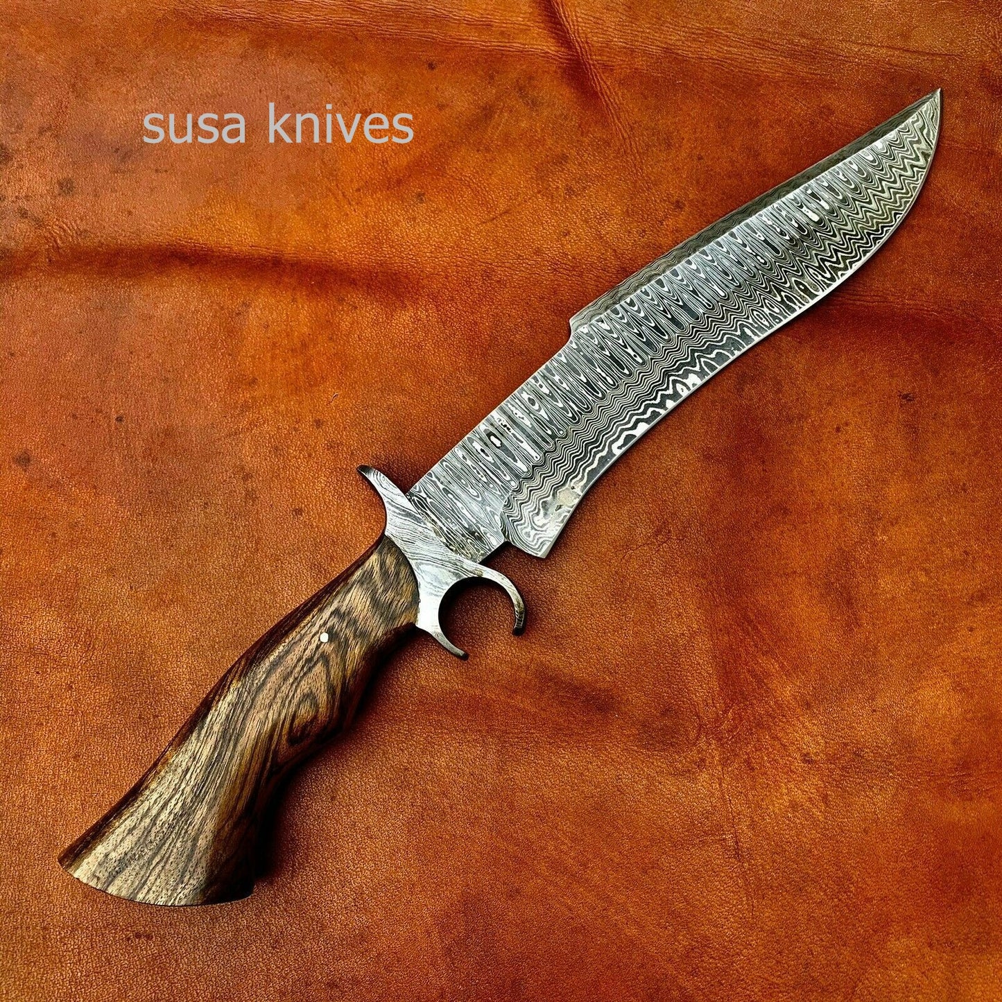 Overall 16" Damascus Steel Hunting Knife Bowie Knife Classic Wood Handle. - SUSA KNIVES