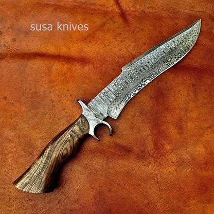 Overall 16" Damascus Steel Hunting Knife Bowie Knife Classic Wood Handle. - SUSA KNIVES