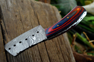 CUSTOM HANDMADE DAMASCUS STEEL MINI POCKET CLEAVER HUNTING BOOT KNIFE - SHEATH - SUSA KNIVES