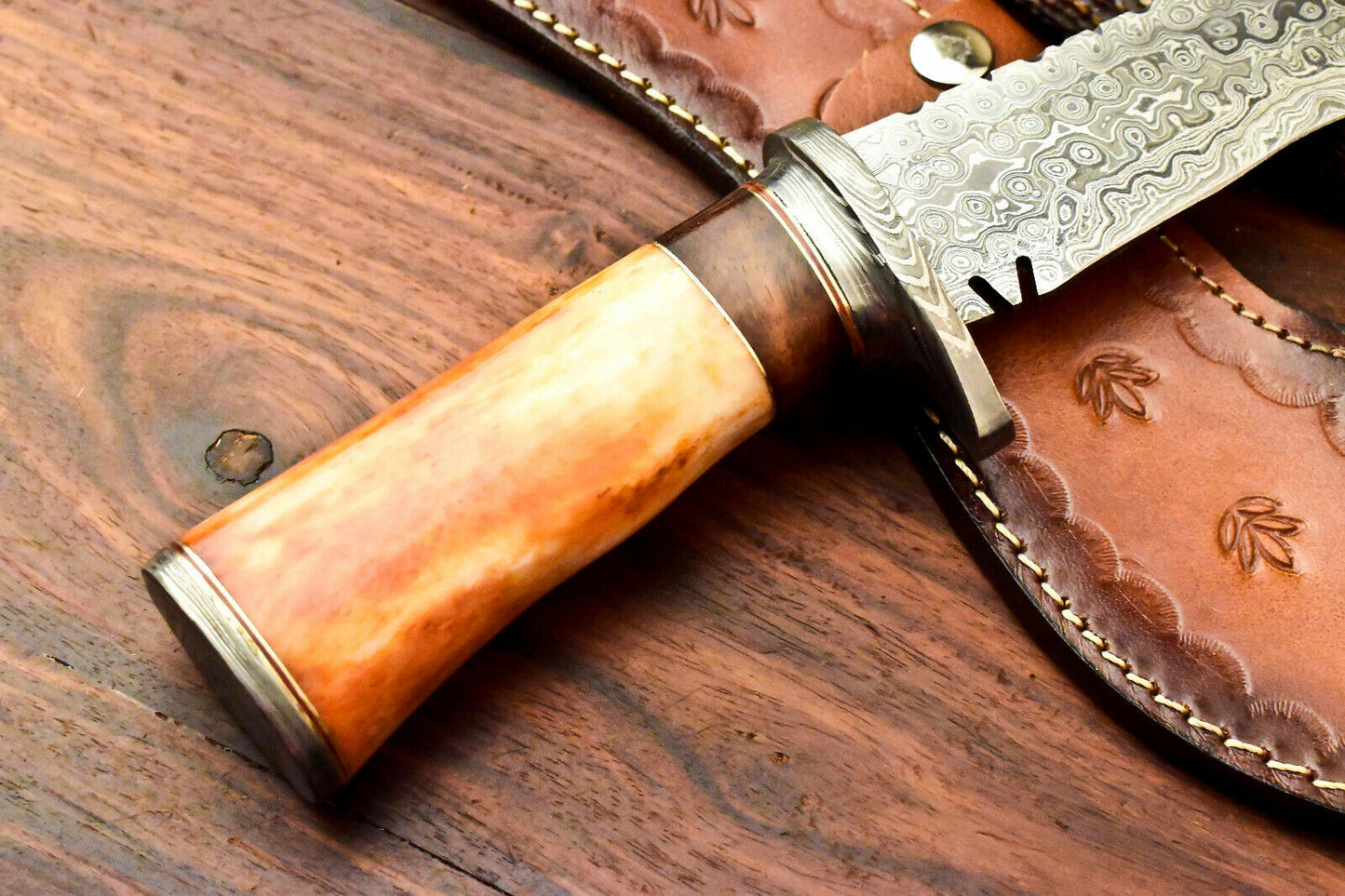 Custom Handmade Damascus Kukri Hunting Knife | Farms Camel Bone - SUSA KNIVES