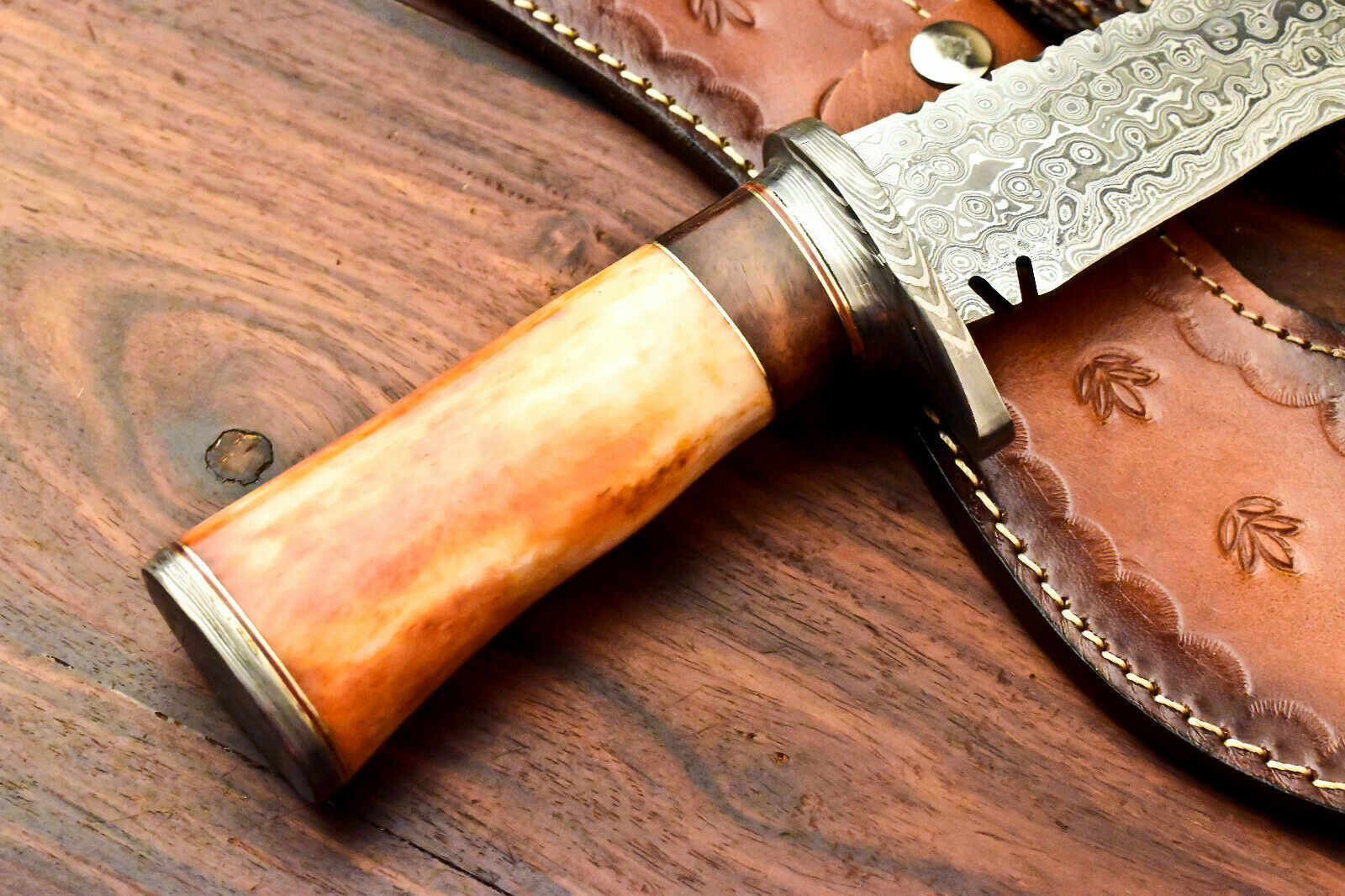 Custom Handmade Damascus Kukri Hunting Knife | Farms Camel Bone - SUSA KNIVES