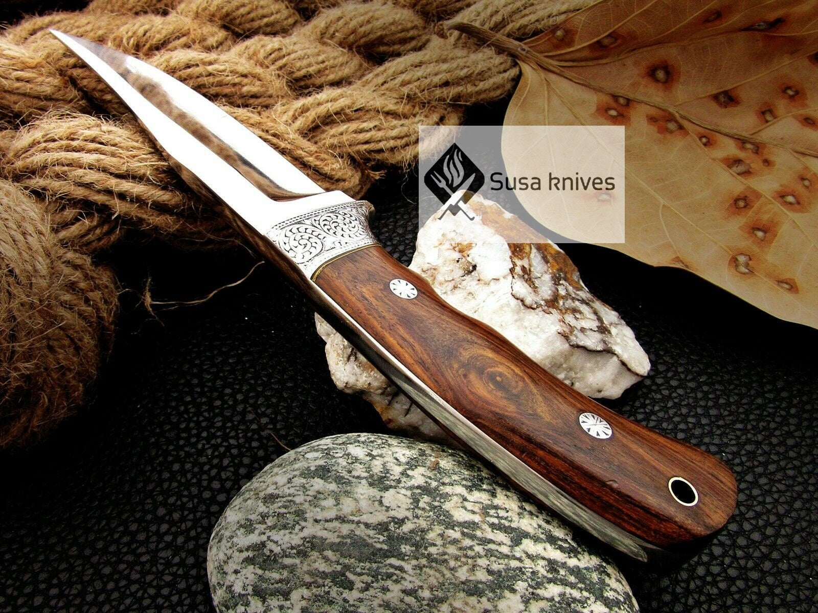 HANDMADE ENGRAVED, HUNTING/FIGHTING KNIFE  440C MIRROR POLISHED - SUSA KNIVES