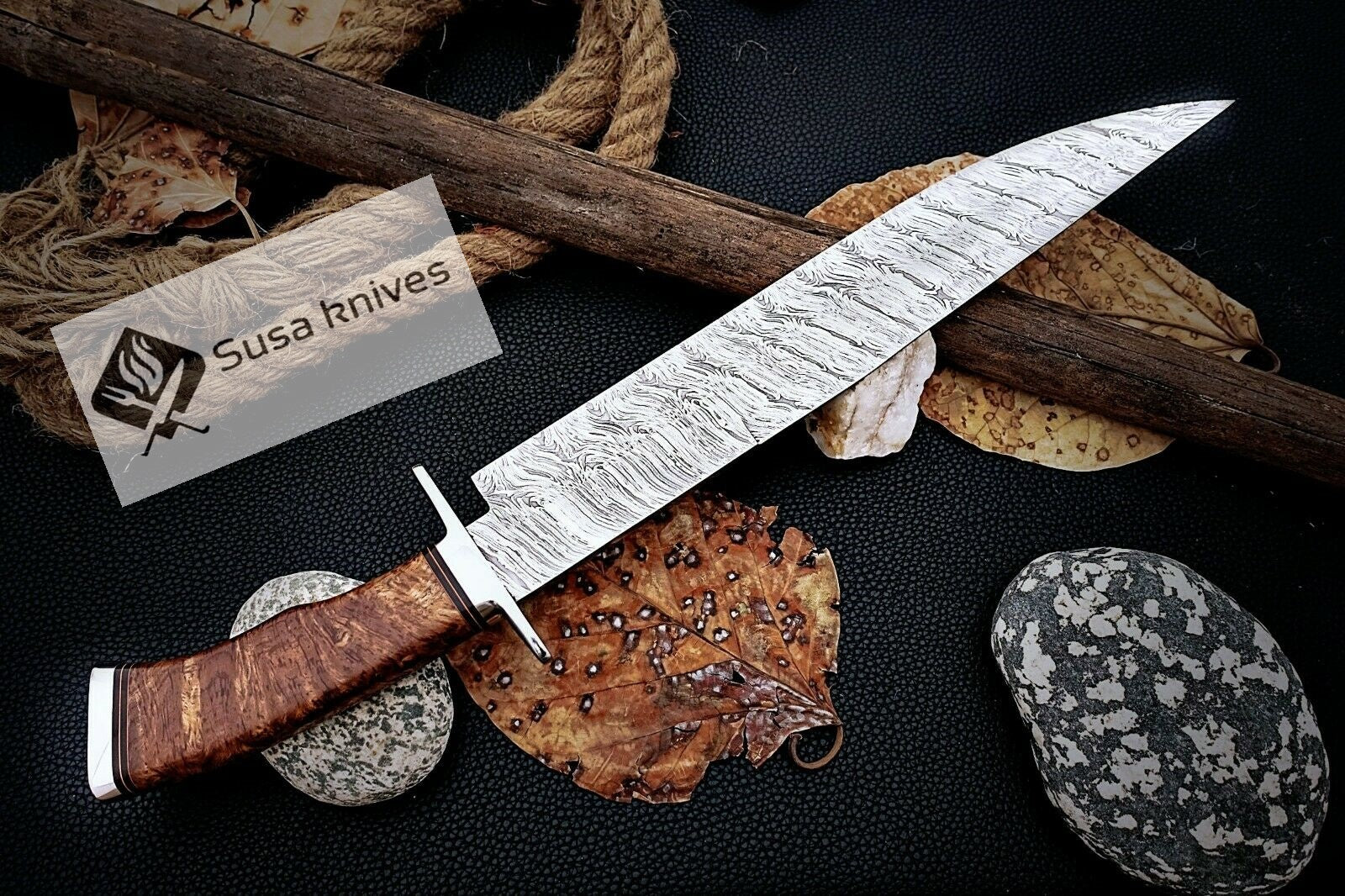 HAND FORGED DAMASCUS STEEL,STRONG GRIP OUTDOOR HUNTING,FIGHTING CLAW BOWIE KNIFE - SUSA KNIVES