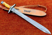 Load image into Gallery viewer, Custom Handmade Damascus Steel Sword [Sheath] Olive Wood Handle - SUSA KNIVES
