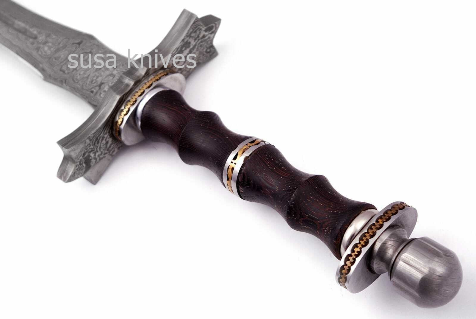 Beautiful Custom Handmade Damascus Steel Sword [Sheath] Rose Wood Handle - SUSA KNIVES