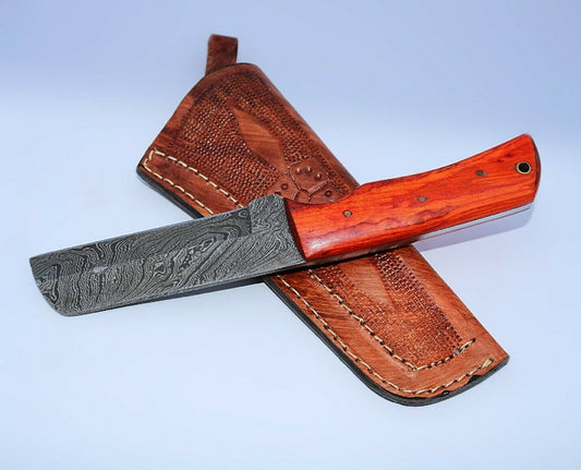 HAND FORGED DAMASCUS STEEL BULL CUTTER/COWBOY KNIFE & PUKKA WOOD HANDLE - SUSA KNIVES