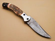 Load image into Gallery viewer, Beautiful Custom Damascus Steel Folding Handmade Knive Engraved Burn Camel Bone - SUSA KNIVES

