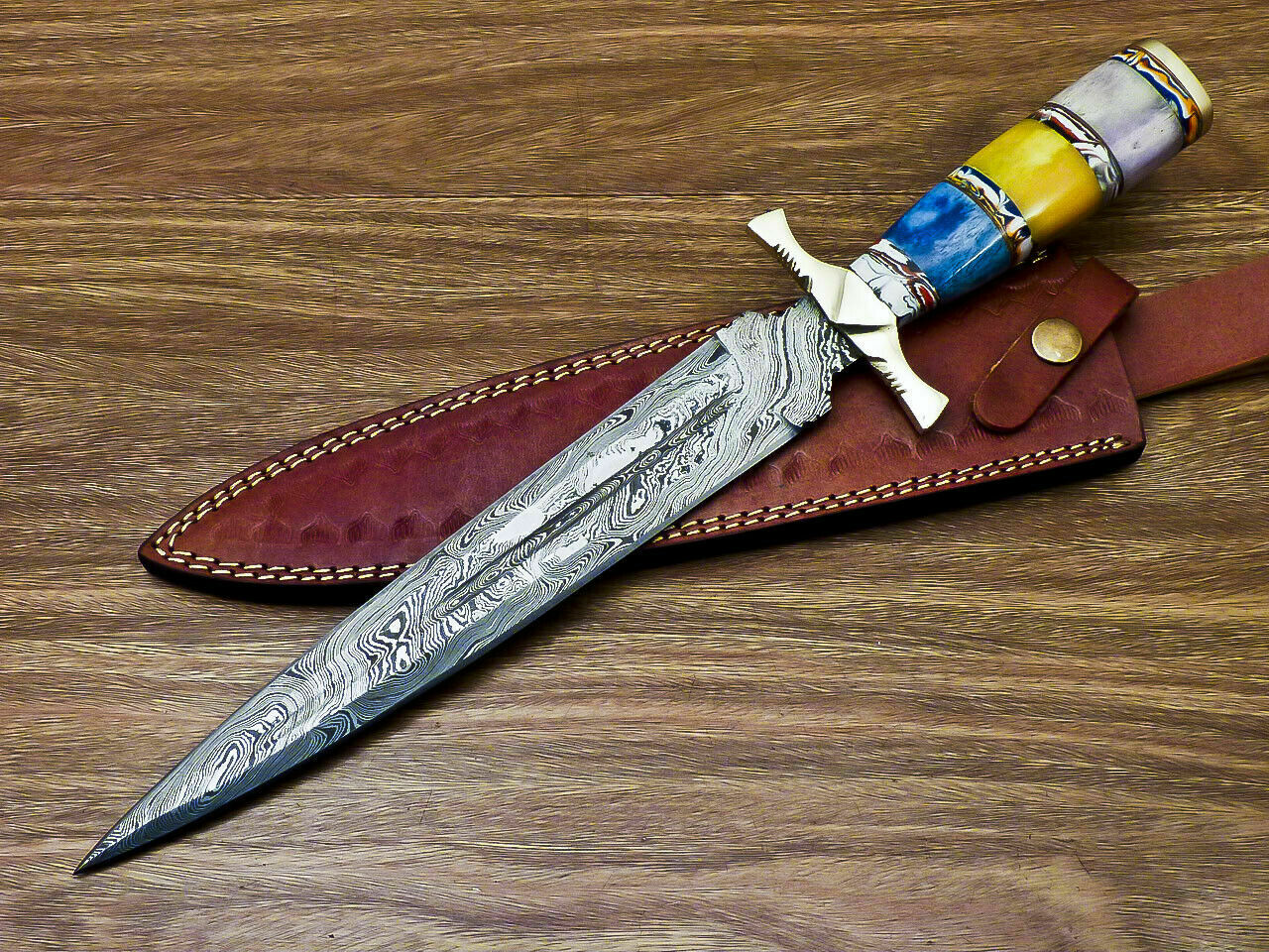 Beautiful Custom Handmade Damascus Steel Dagger Knife "Stained Camel Bone Handle - SUSA KNIVES
