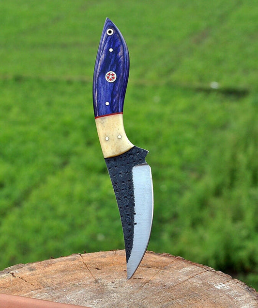 hand Forged Railroad Spike Carbon Steel Hunting Knife W/ Wood & Bone Handle - SUSA KNIVES