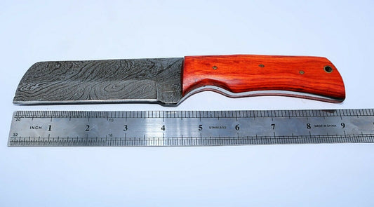 HAND FORGED DAMASCUS STEEL BULL CUTTER/COWBOY KNIFE & PUKKA WOOD HANDLE - SUSA KNIVES