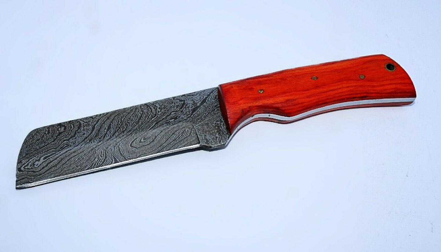 HAND FORGED DAMASCUS STEEL BULL CUTTER/COWBOY KNIFE & PUKKA WOOD HANDLE - SUSA KNIVES