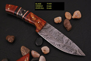 CUSTOM HAND FORGED DAMASCUS STEEL Skinning/Hunting KNIFE W/ RISEN HANDLE - SUSA KNIVES