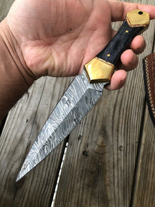 Custom Hand Forged DAMASCUS STEEL Double Edge Dagger KNIFE W/WOOD & Brass HANDLE - SUSA KNIVES