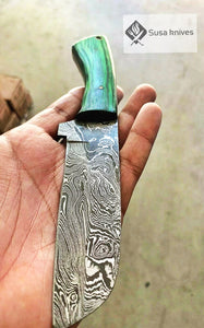 HAND FORGED DAMASCUS STEEL BULL CUTTER/COWBOY KNIFE & PUKKA WOOD HANDLE - SUSA KNIVES