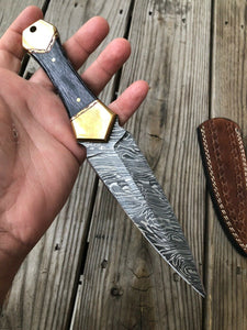 Custom Hand Forged DAMASCUS STEEL Double Edge Dagger KNIFE W/WOOD & Brass HANDLE - SUSA KNIVES